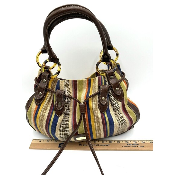 Relic Striped Canvas Purse / Bag Handbag Snap & Cinch Jewel Tone Multicolor - Picture 10 of 15